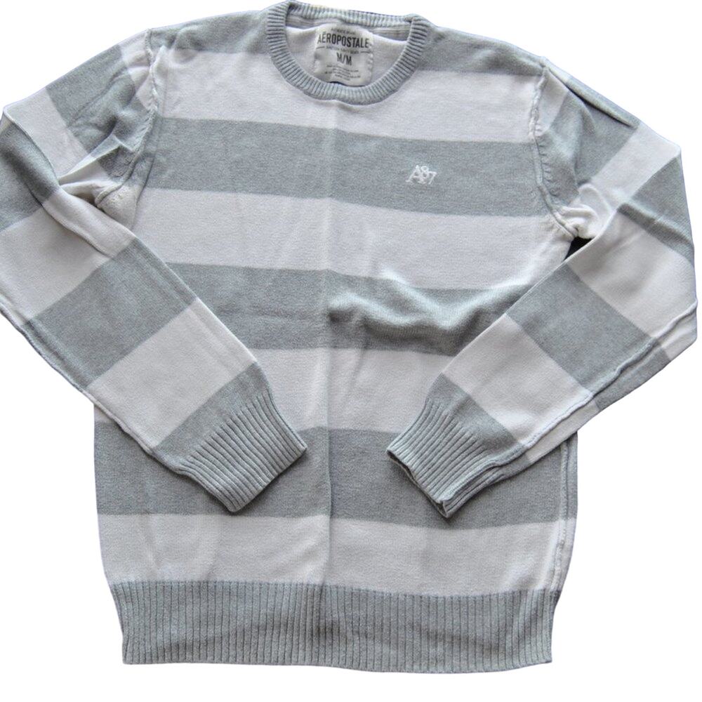 Aeropostale Medium Gray & White Striped Sweater